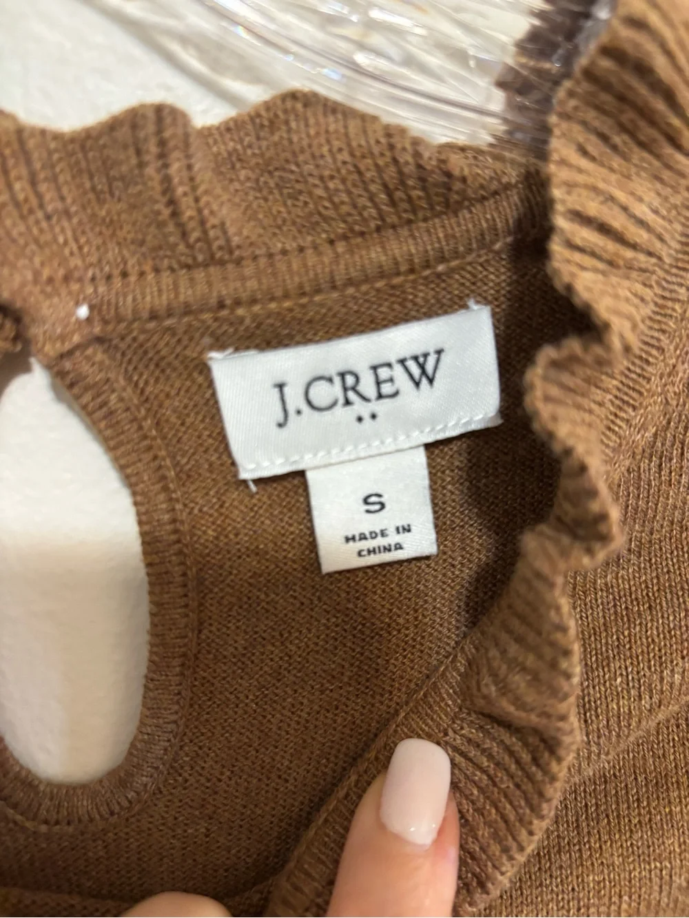 J. Crew Women's Chestnut Ruffle-Edge Crewneck Sweater